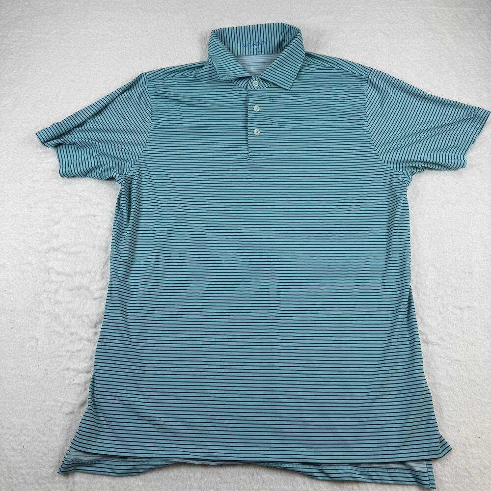 Draddy Sport Polo Shirt Mens Size M Blue Striped Golf Stretch Performance Summer